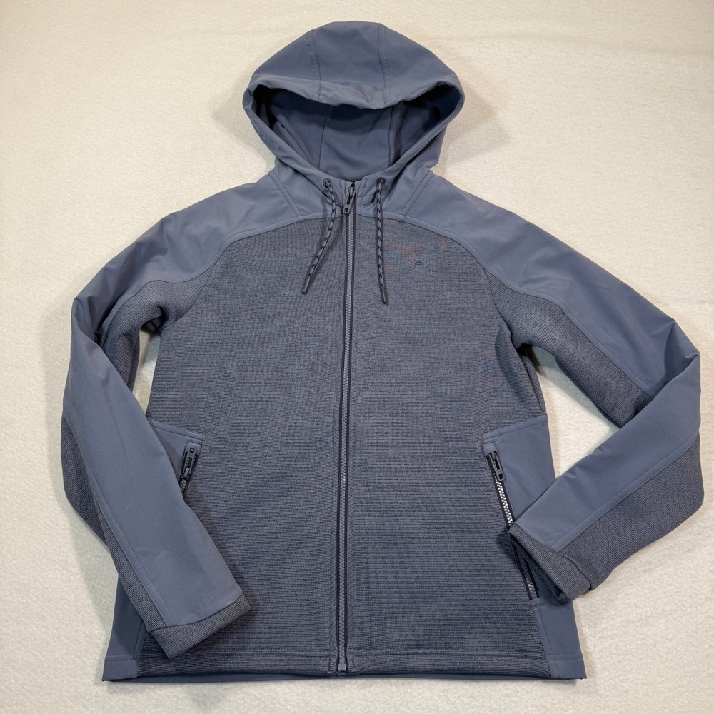 Under Armour Jacket Women Small Blue Hooded Full Zip Storm Fleece Water Resistan